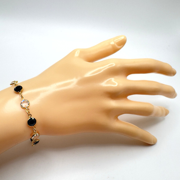 Vintage Swarovski Bracelet Swan Bezel Set Black Clear 7" - Picture 5 of 5